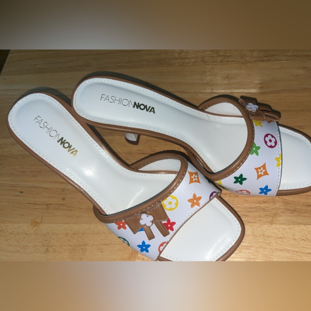 Fashion Nova Multicolor Patterned Kitten Heel Sandals